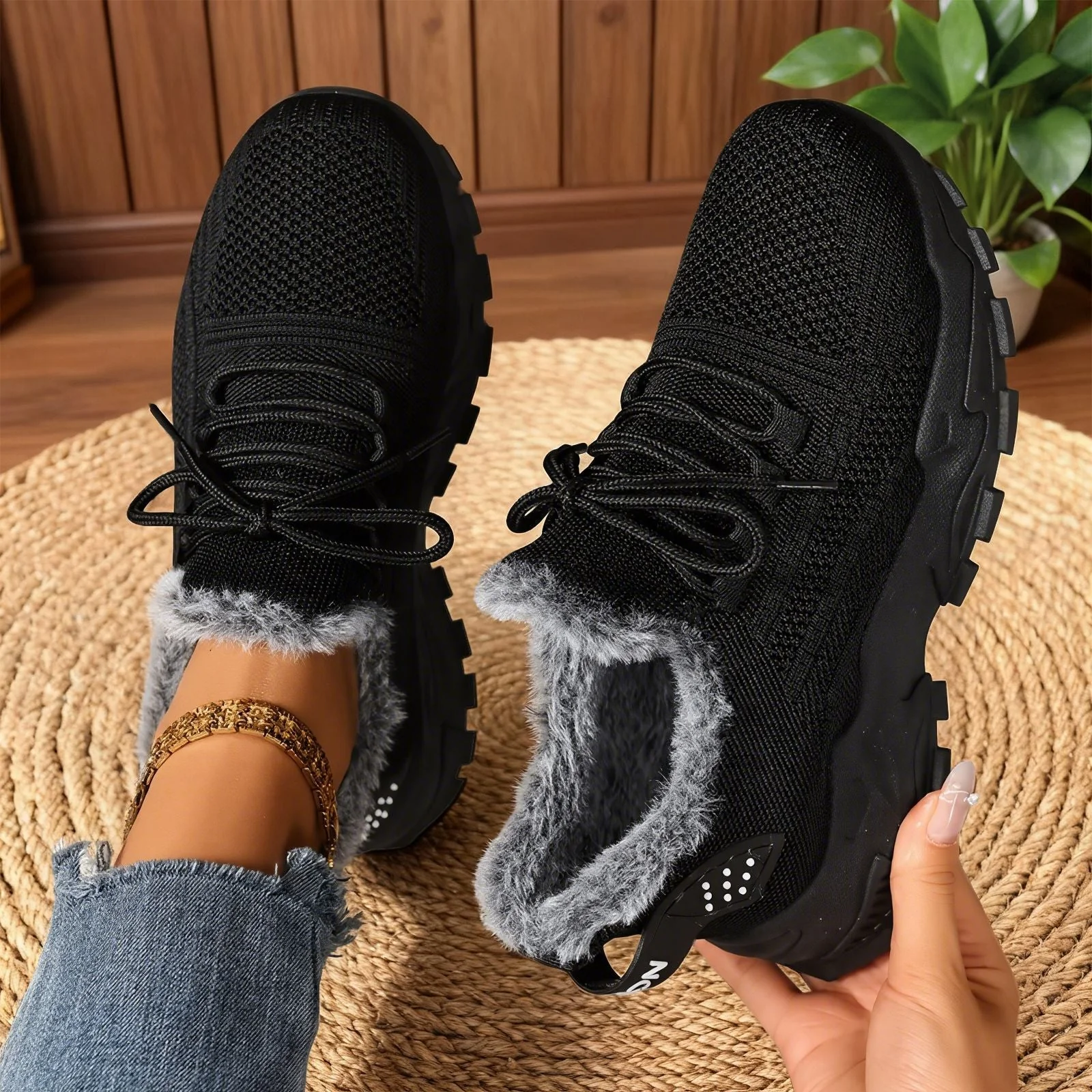 Alina™ - Lässige, leichte Fleece-Sneaker mit Schnürung