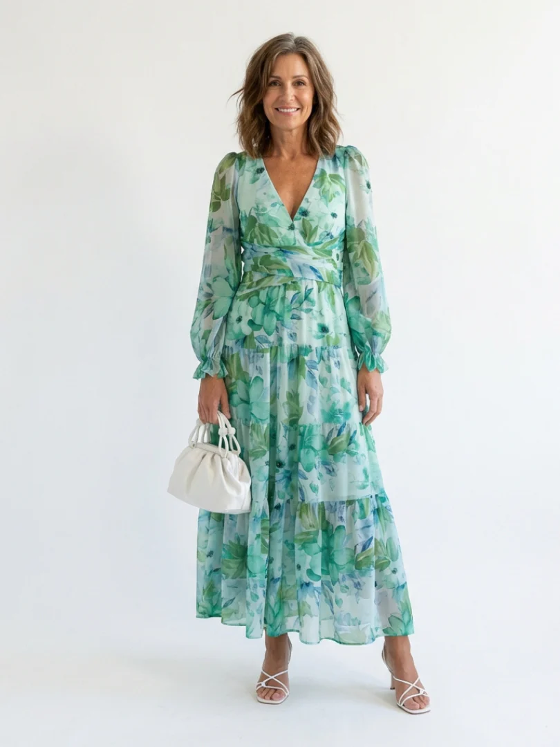 Althea | Langärmliges Blumenkleid Maxi