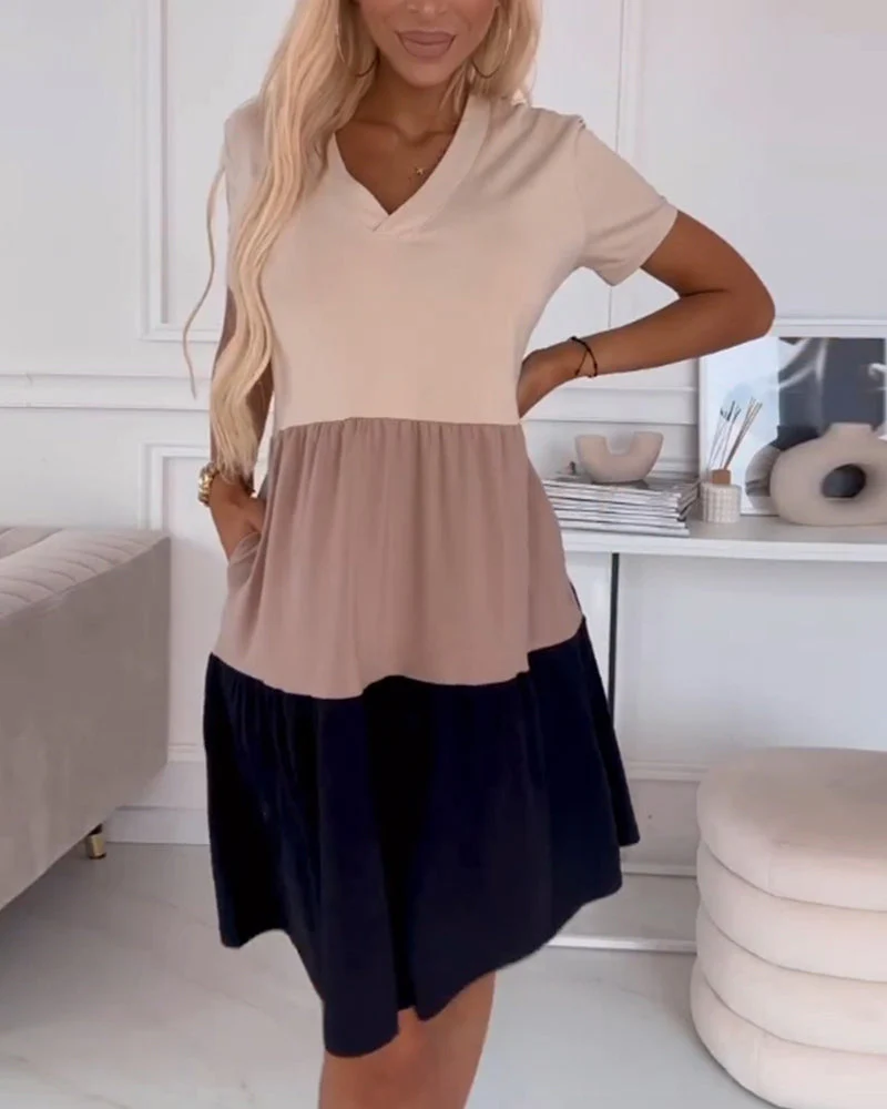 Alva | Farbblock Freizeitkleid mit kurzen Ärmeln - Image 12