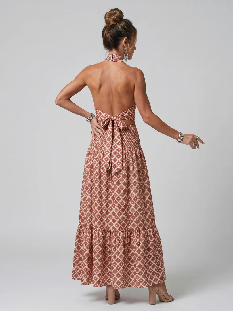 Amira | Geometrischer Print Cutout Midi-Kleid mit Kreuzträger - Image 4