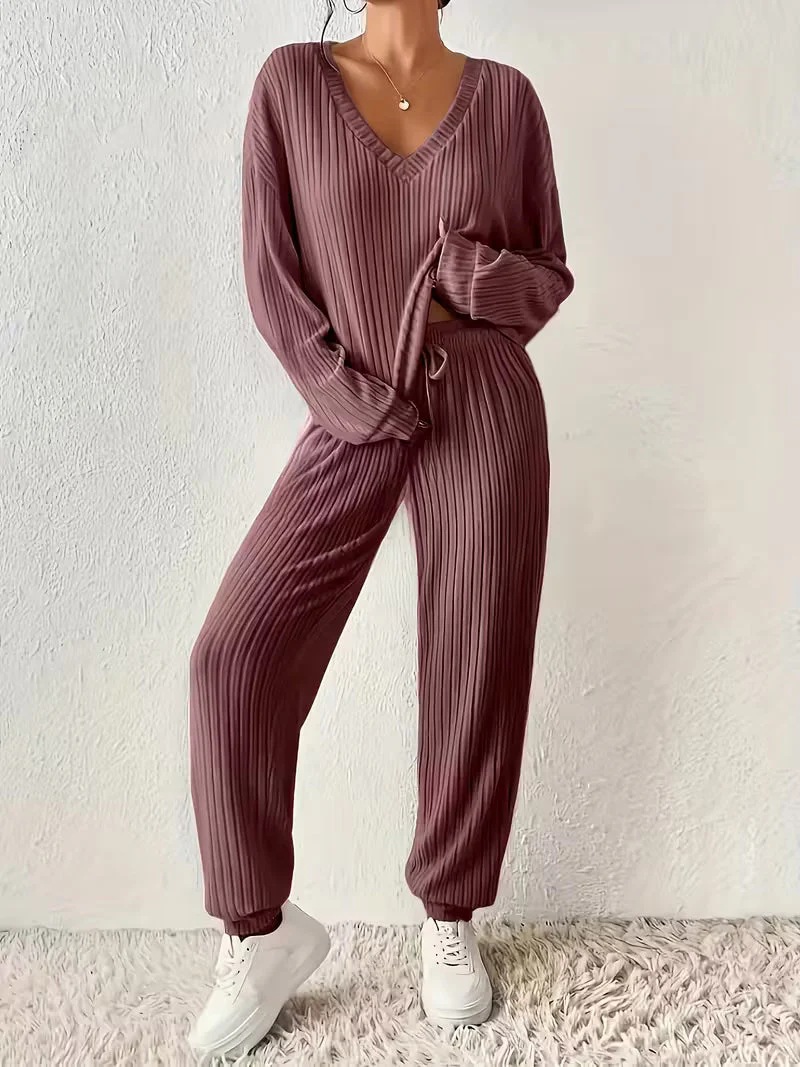 Anja™ - Gemütliches V-Ausschnitt Zweiteiliges Set - Image 11