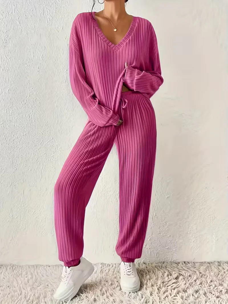 Anja™ - Gemütliches V-Ausschnitt Zweiteiliges Set - Image 12