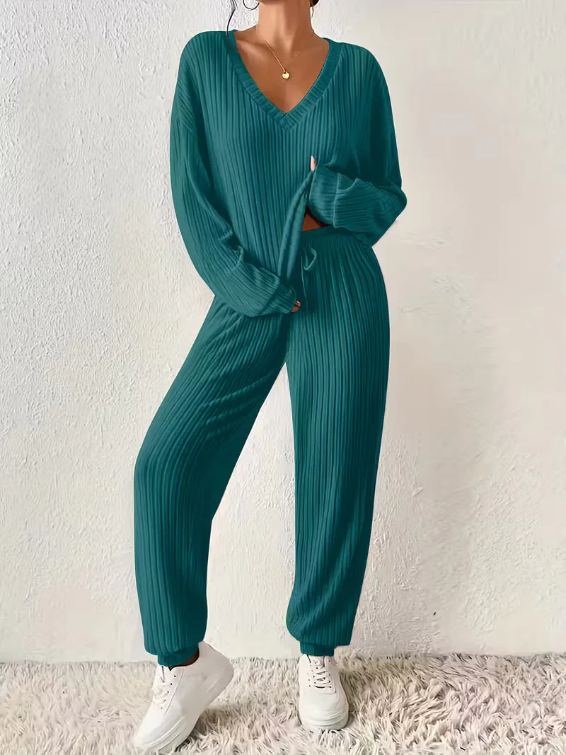 Anja™ - Gemütliches V-Ausschnitt Zweiteiliges Set - Image 13