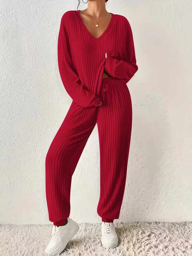Anja™ - Gemütliches V-Ausschnitt Zweiteiliges Set - Image 14