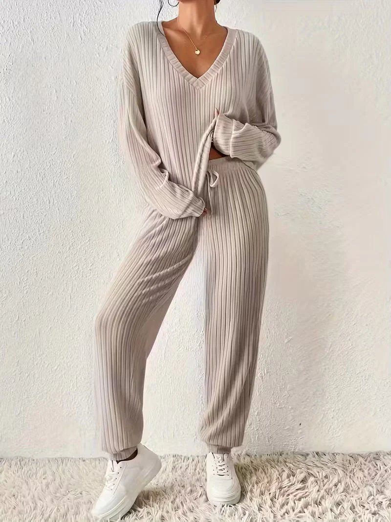 Anja™ - Gemütliches V-Ausschnitt Zweiteiliges Set - Image 3