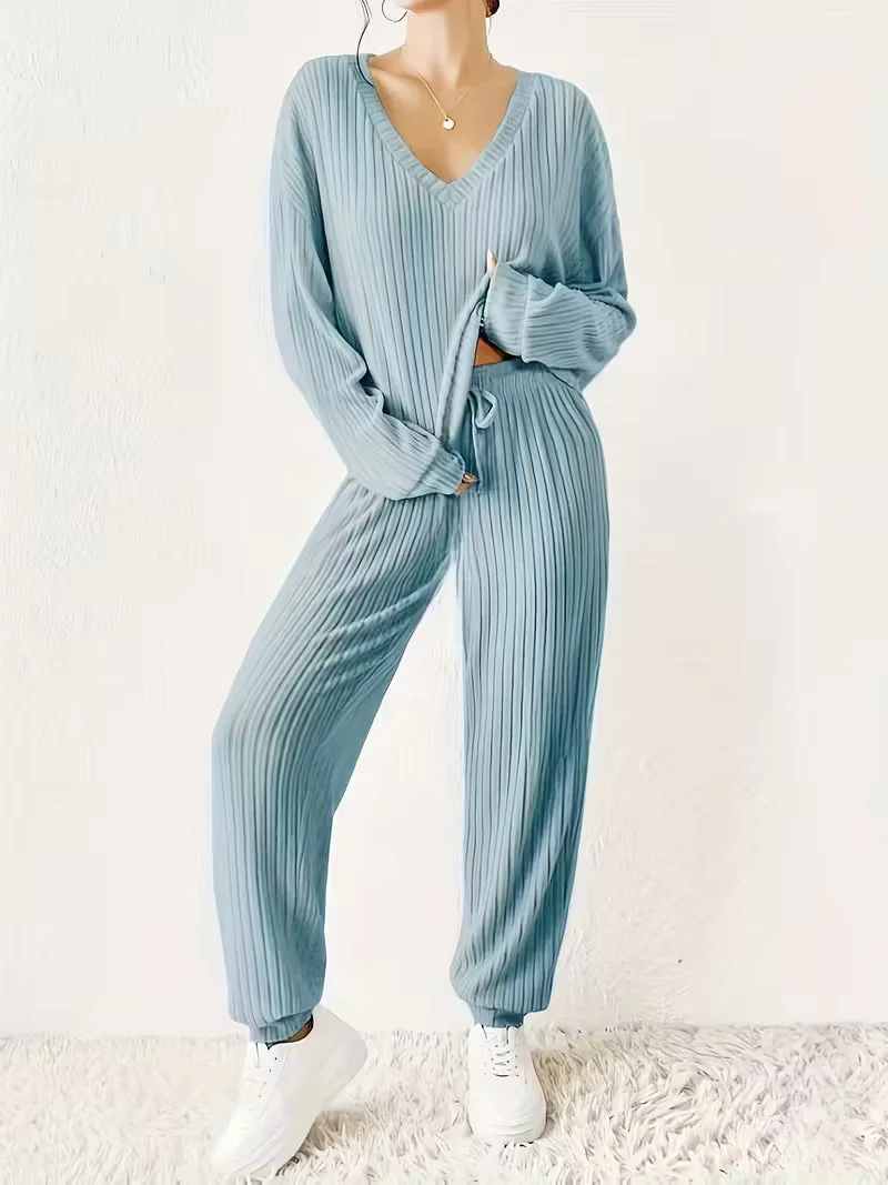 Anja™ - Gemütliches V-Ausschnitt Zweiteiliges Set - Image 5