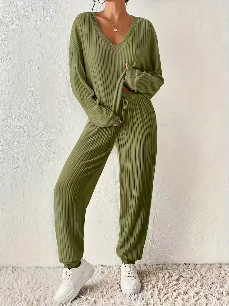 Anja™ - Gemütliches V-Ausschnitt Zweiteiliges Set - Image 7