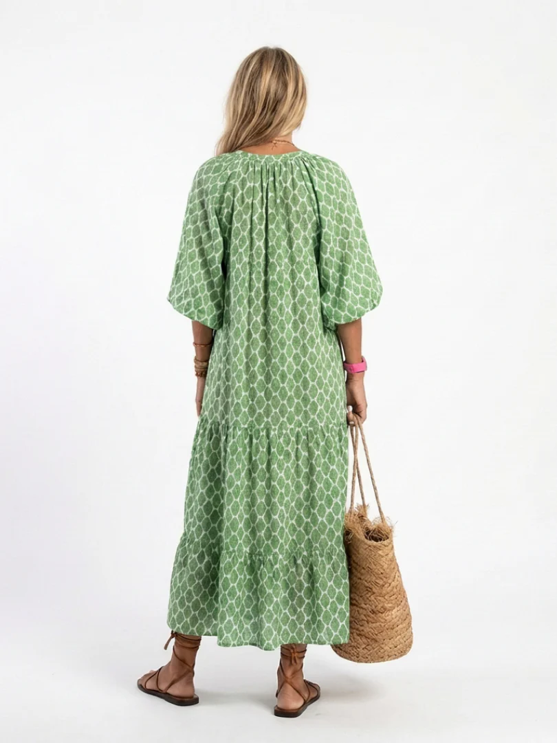 Apolline | Midi-Kleid mit dreiviertel Ärmeln und V-Ausschnitt im Muster - Image 3