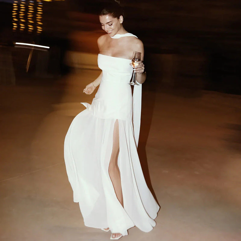 Ariadne - Strapless Patchwork Mesh Asymmetrisches Maxikleid - Image 7