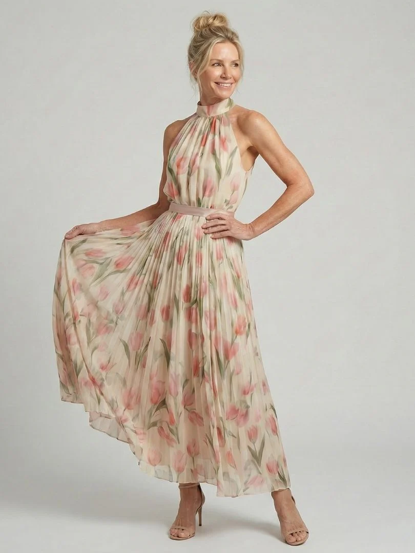 Aurelle | Blumenmuster Midi Kleid mit Halterneck - Image 3