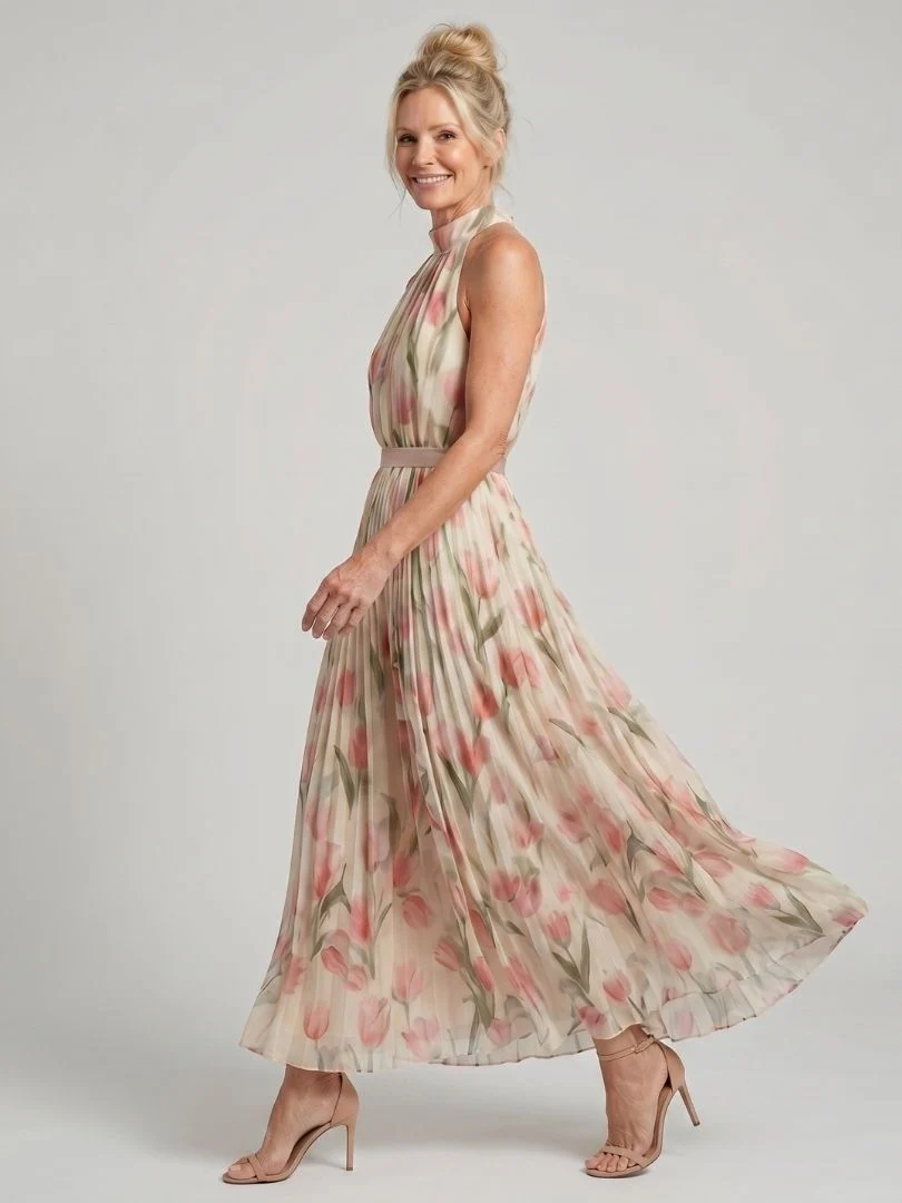 Aurelle | Blumenmuster Midi Kleid mit Halterneck - Image 4