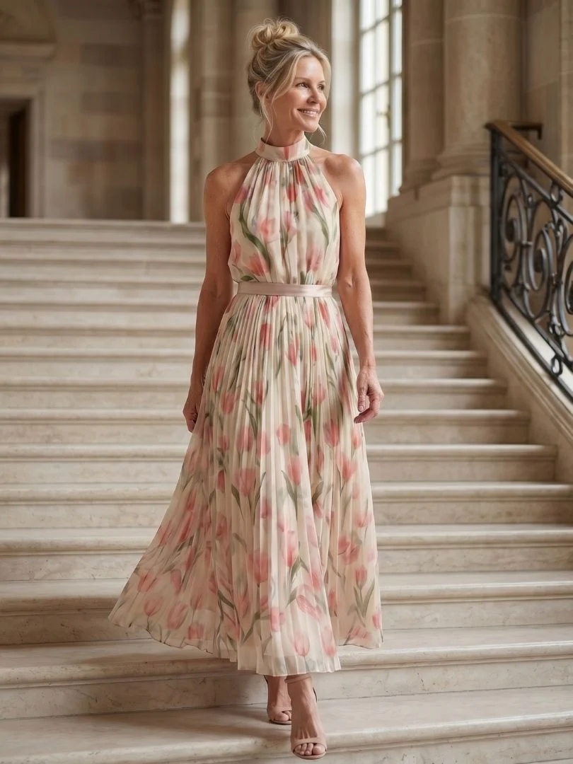 Aurelle | Blumenmuster Midi Kleid mit Halterneck - Image 7