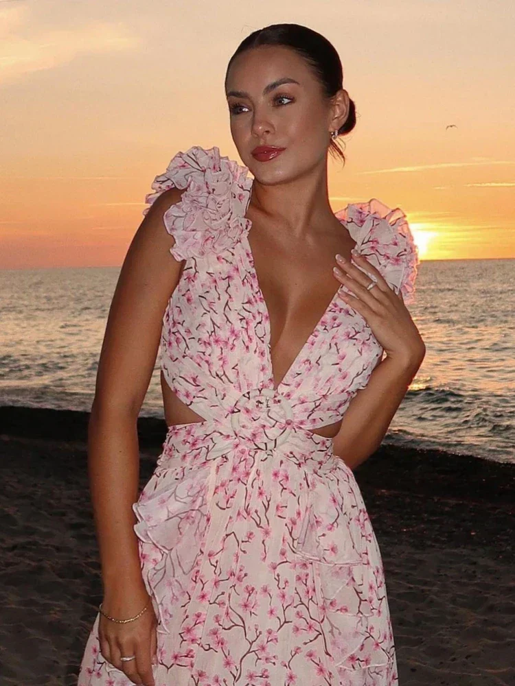 Aurora - Elegantes Rückenfreies Rüschens Maxikleid - Image 3