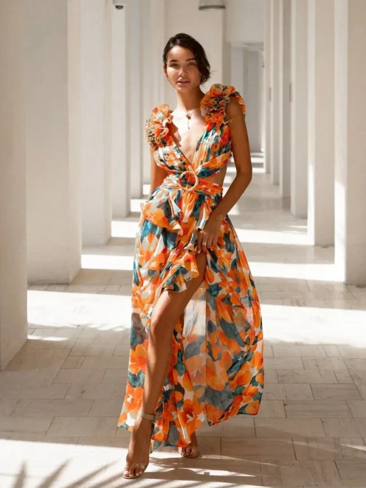 Aurora - Elegantes Rückenfreies Rüschens Maxikleid - Image 8