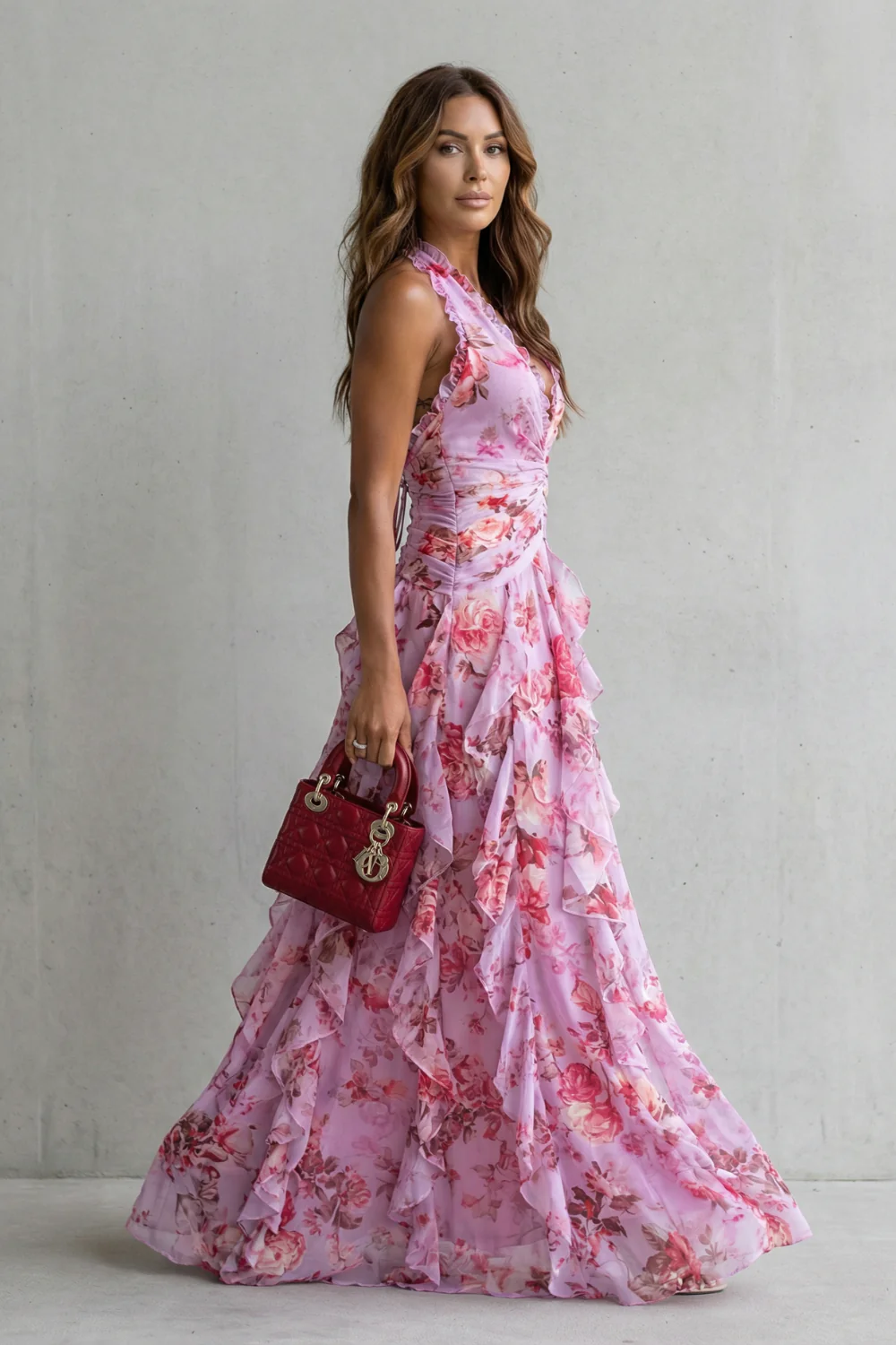 Belladina Verzauberndes Rosen-Kaskaden-Halter-Maxikleid - Image 3