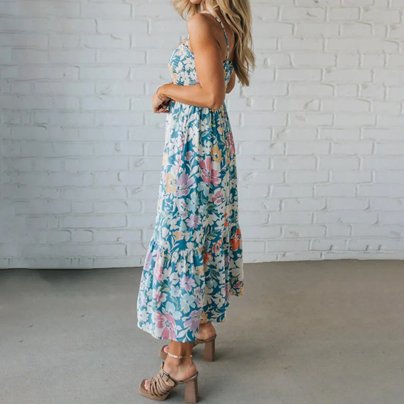 Blumenkleid Maxi mit gerafftem Oberteil und verstellbaren Trägern - Image 4
