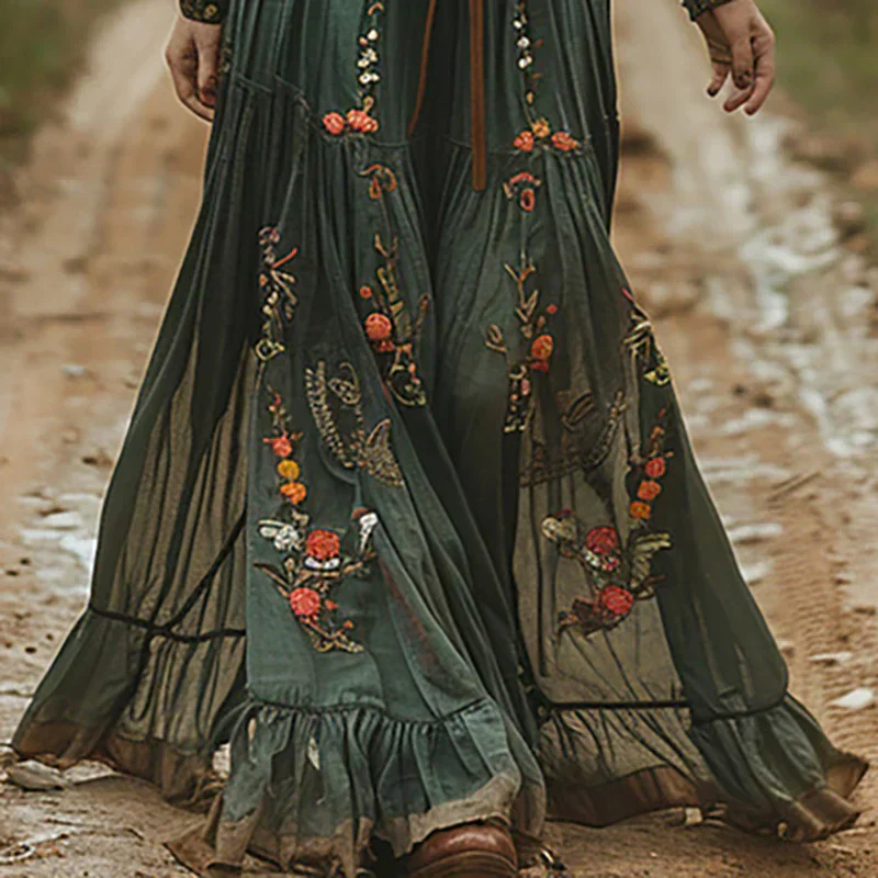 Bohemian Besticktes V-Ausschnitt Maxikleid für Damen - Image 3