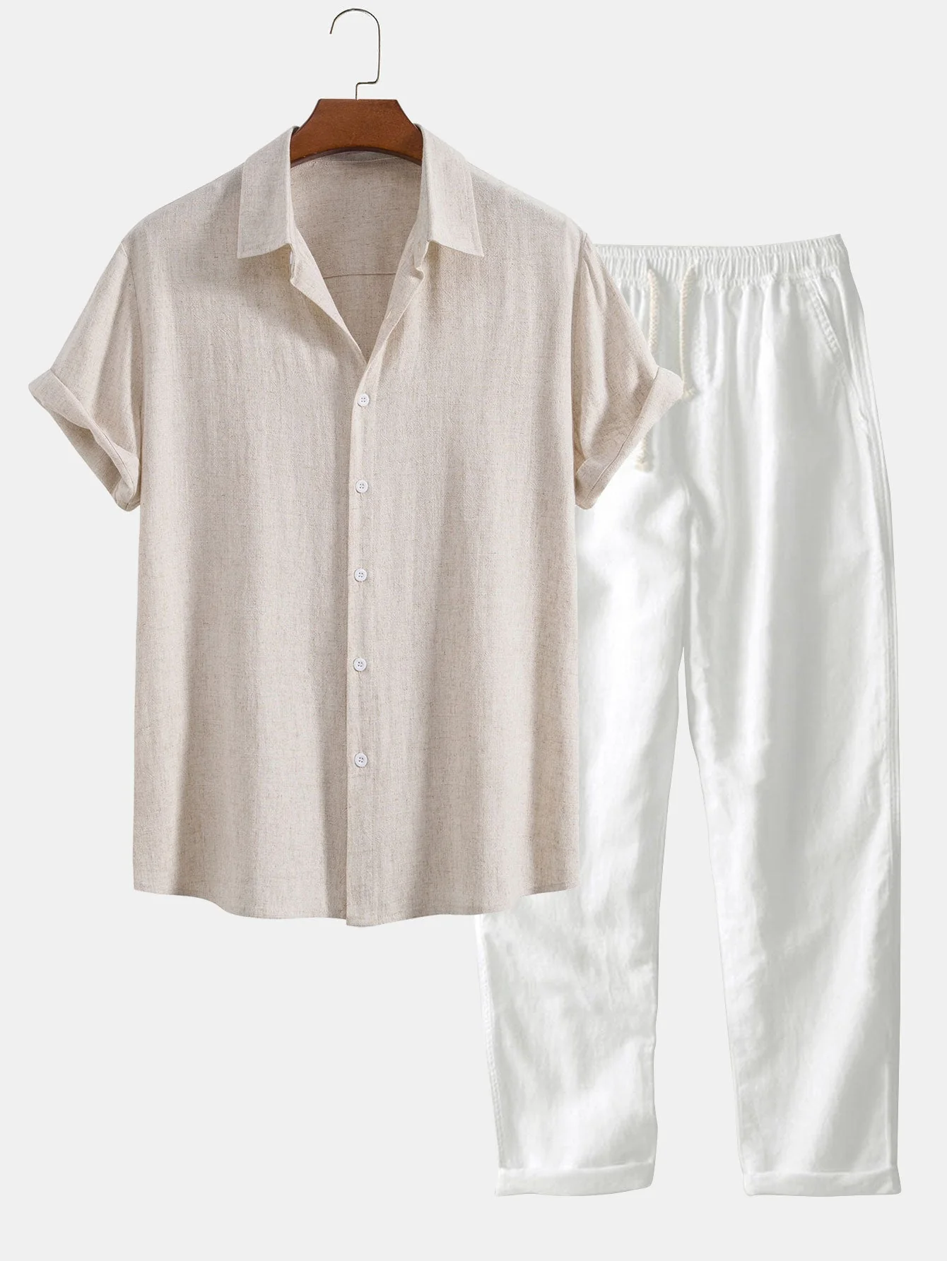 Button-Up Hemd und gerade geschnittene Hose aus Leinen-Rayon-Mischung - Image 4