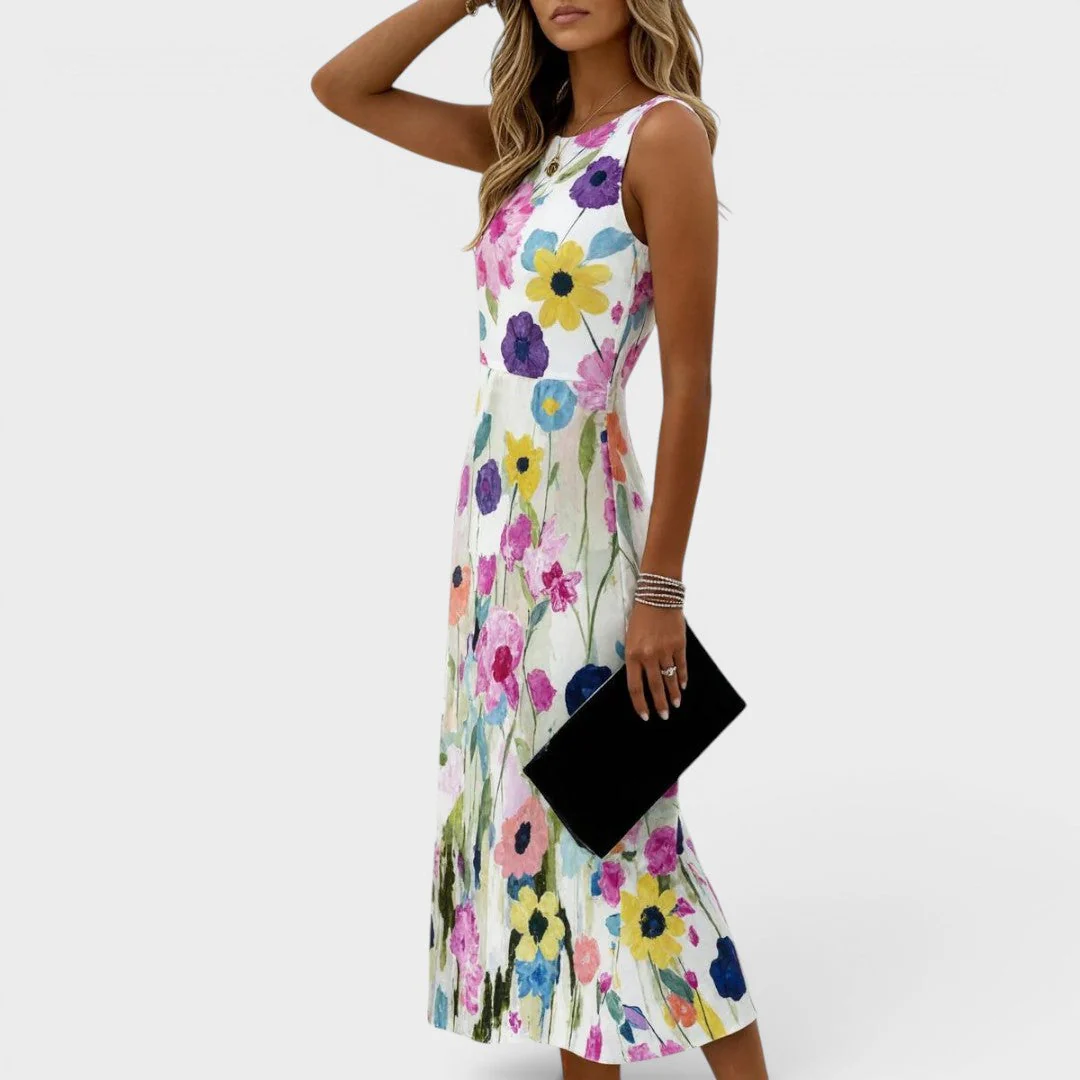 Carmina | Ärmelloses Midi-Kleid mit Aquarell-Blumendesign - Image 3