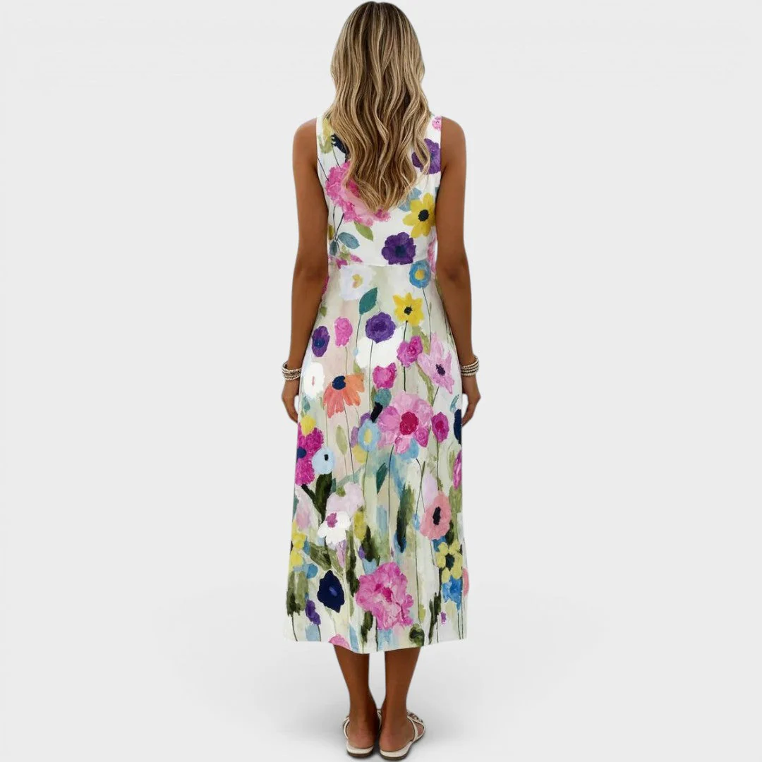 Carmina | Ärmelloses Midi-Kleid mit Aquarell-Blumendesign - Image 4
