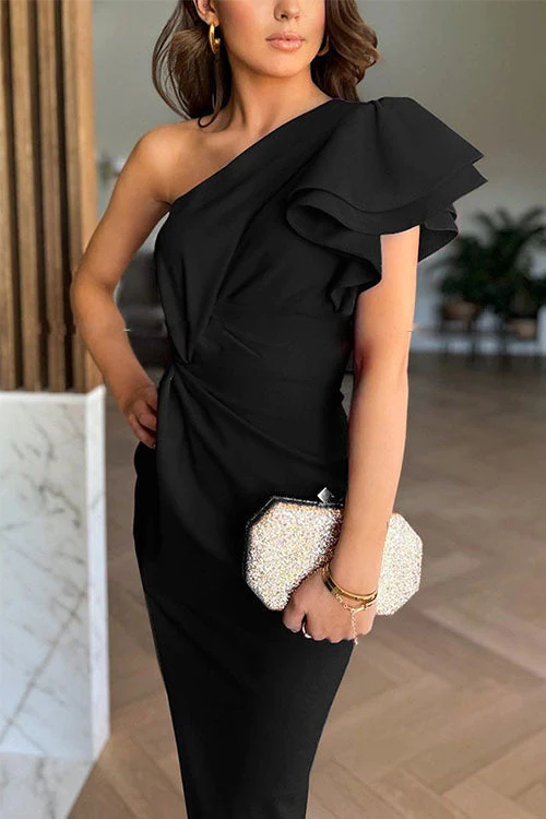 Caz Off-Shoulder Midi-Kleid mit Rüschensäumen und schickem Schlitz - Image 10