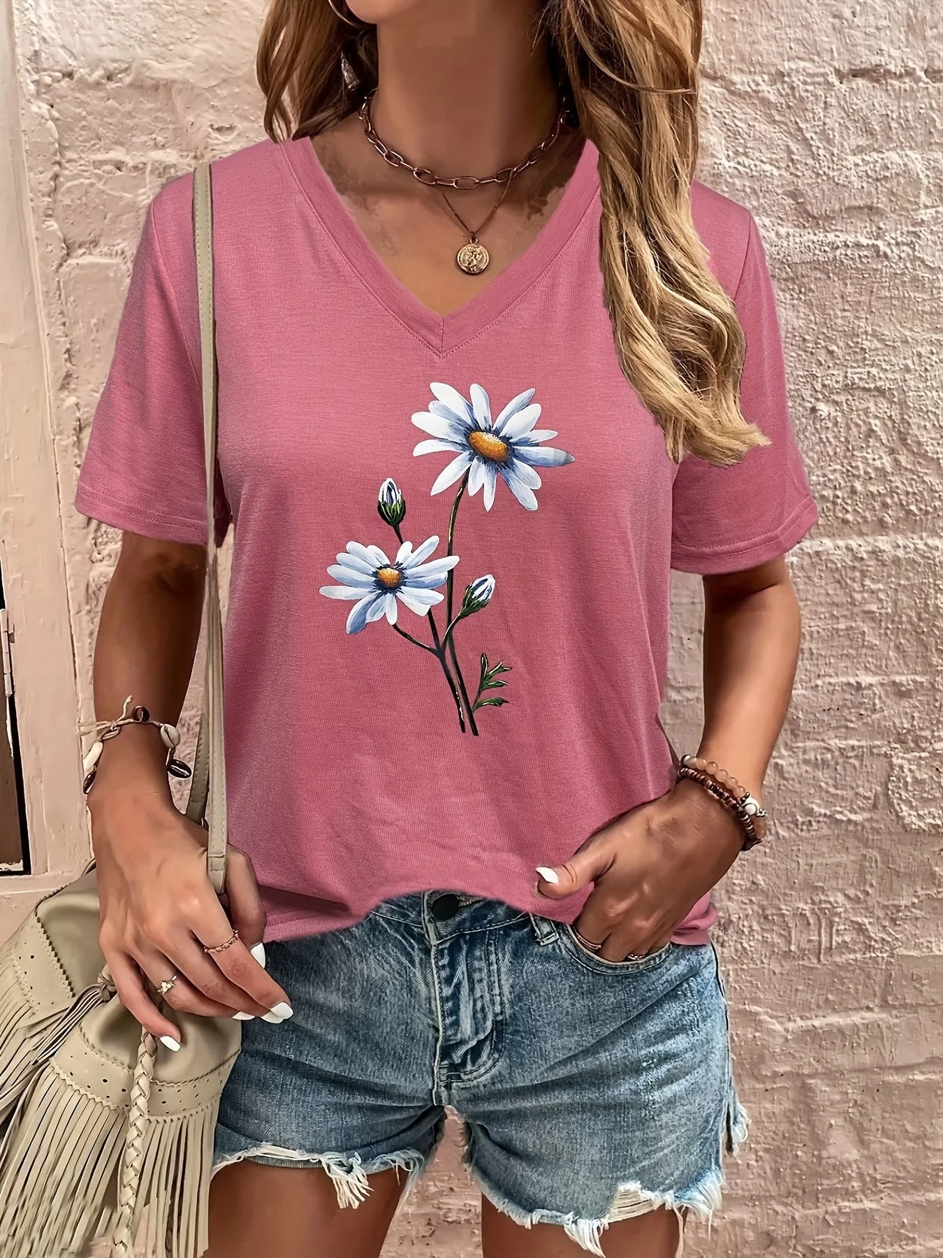 Celine™ - Floral V-Ausschnitt T-Shirt - Image 6