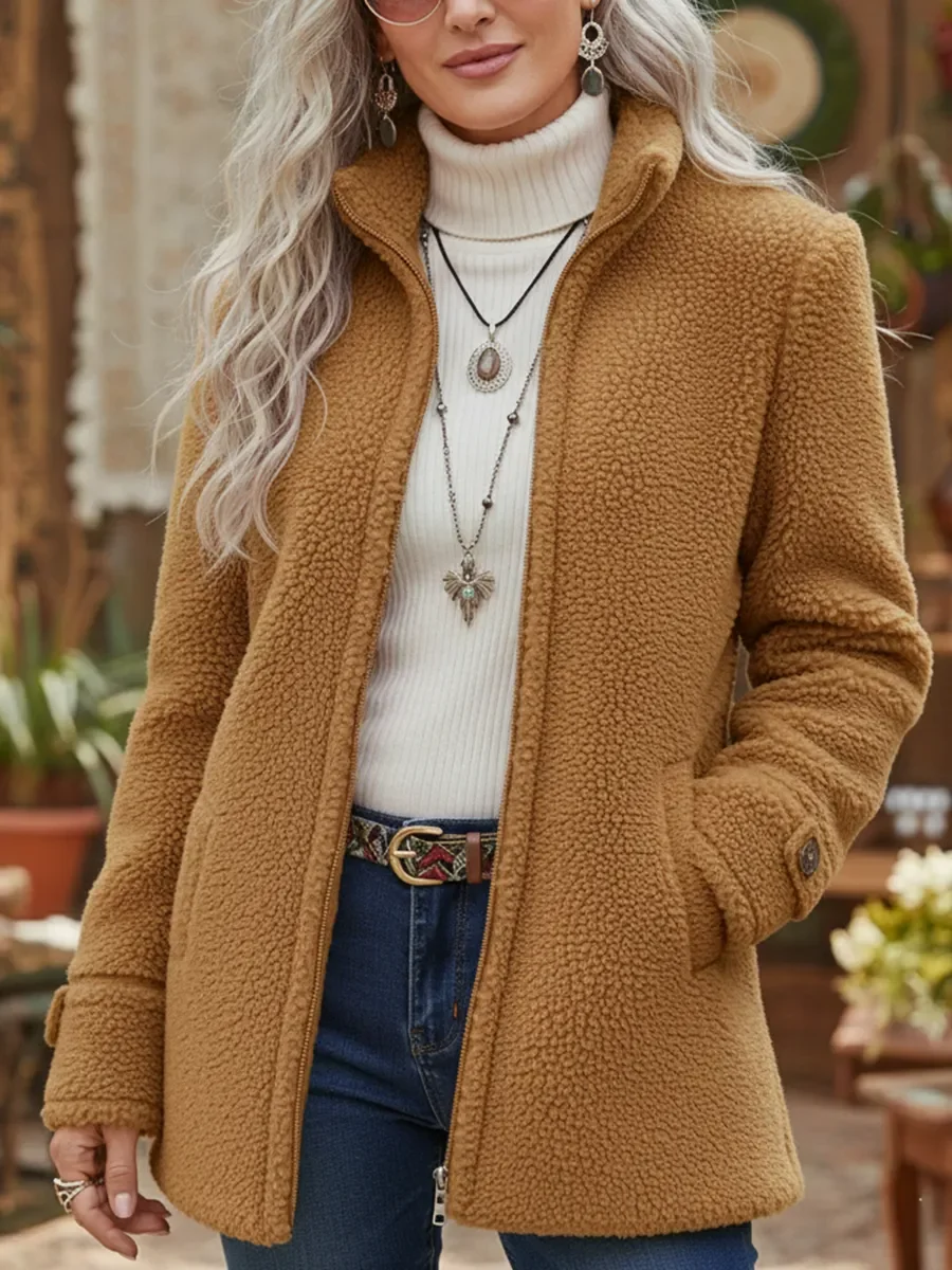 Chanelle | Stehkragenjacke mit durchgehendem Reißverschluss aus luxuriösem Lammwollgefühl - Image 3