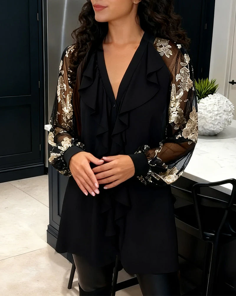 Chic Lockere Strickbluse mit Lotusblatt-Design - Image 2
