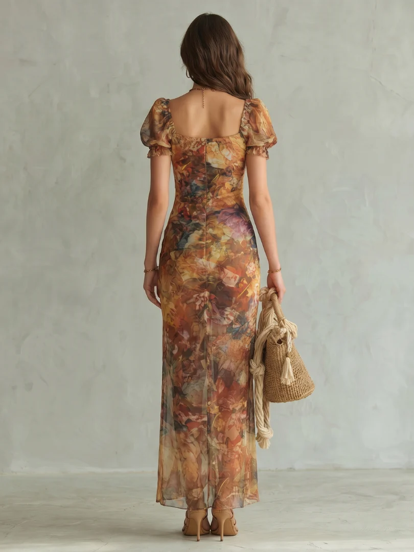 Ciel | Rüschensleeve Raffung Schlitz Midi Kleid - Image 4