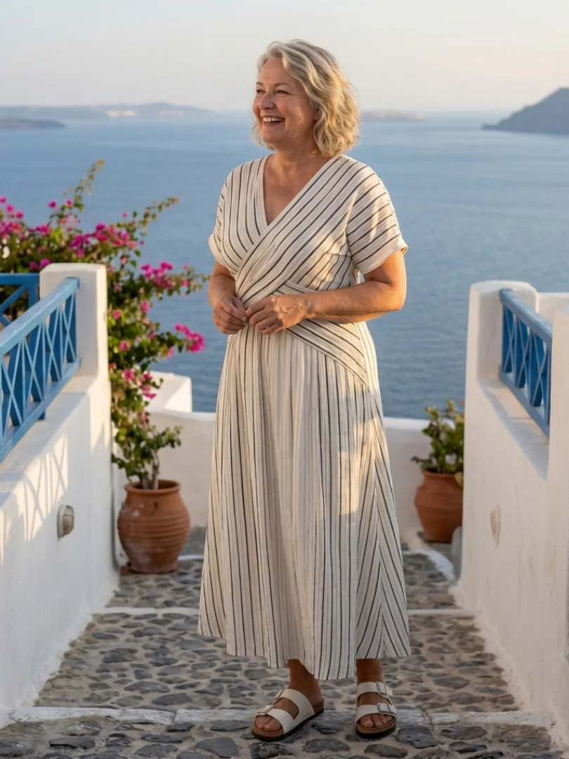 Cressida | V-Ausschnitt Kurzarm Kleid mit gekreuzter Taille Midi - Image 4