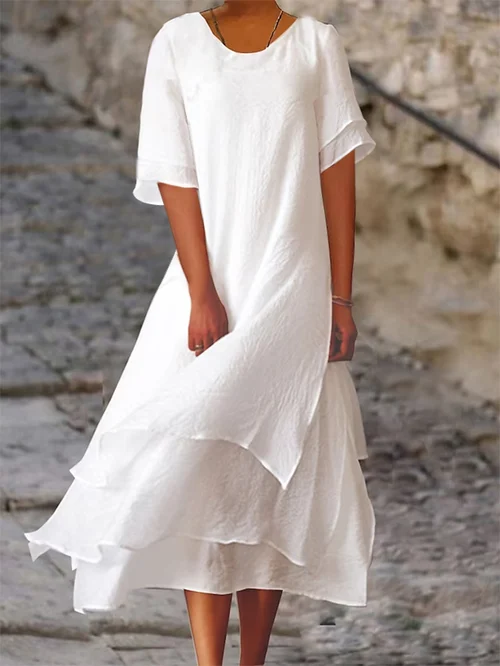 Damen Midi Kleid mit Doppelschicht-Design