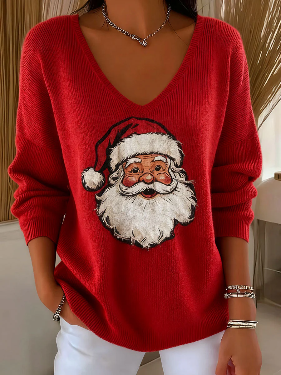 Damen Santa Claus Print Freizeitoberteil