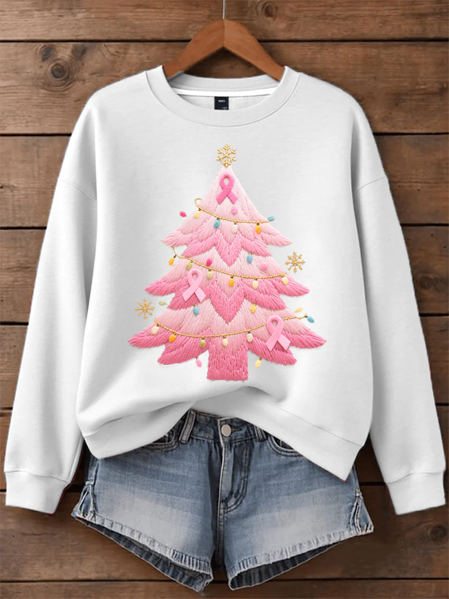 Damen Sweatshirt mit gesticktem Weihnachtsbaum in Pink - Image 2