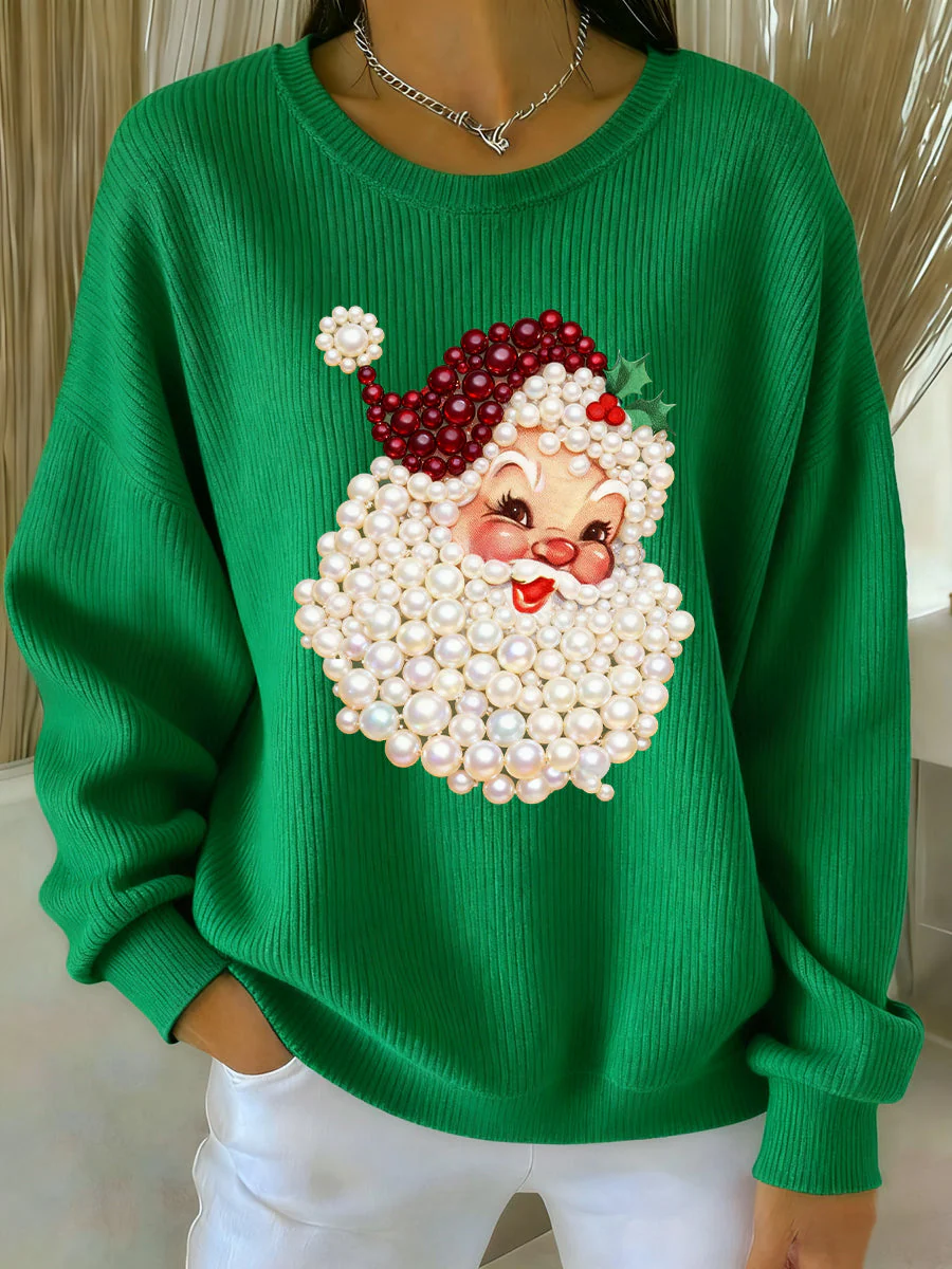 Damen Weihnachts-Pearl Santa Claus Print Freizeitpullover - Image 2