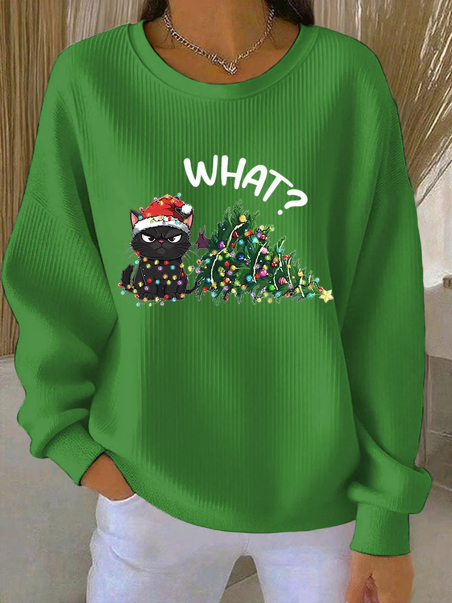 Damen Weihnachts-Ripp-Rundhals-Sweatshirt