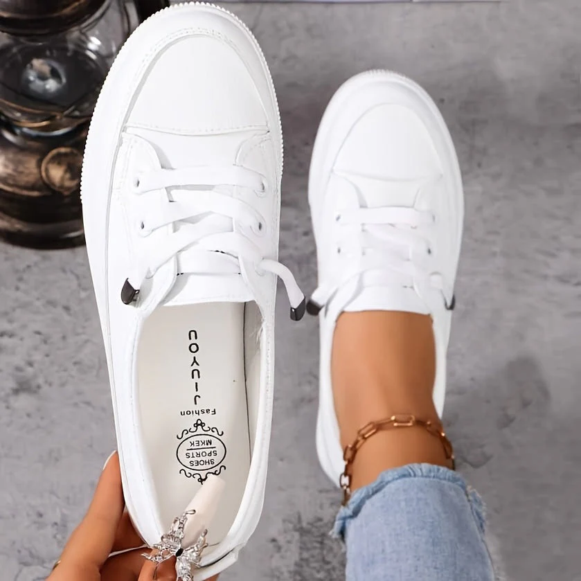 Damen weiße Schnürschuhe flach orthopädisch - atmungsaktive weiche Einlegesohle