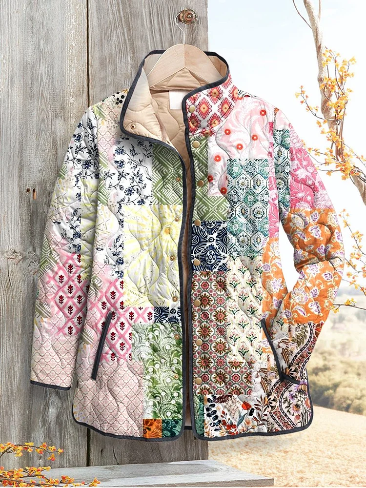 Damenjacke mit Blumenmuster, lässig, gesteppte