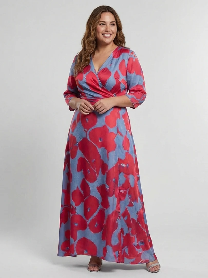 Danielle | Dreiviertelarm V-Ausschnitt Blumen Maxi Kleid - Image 3