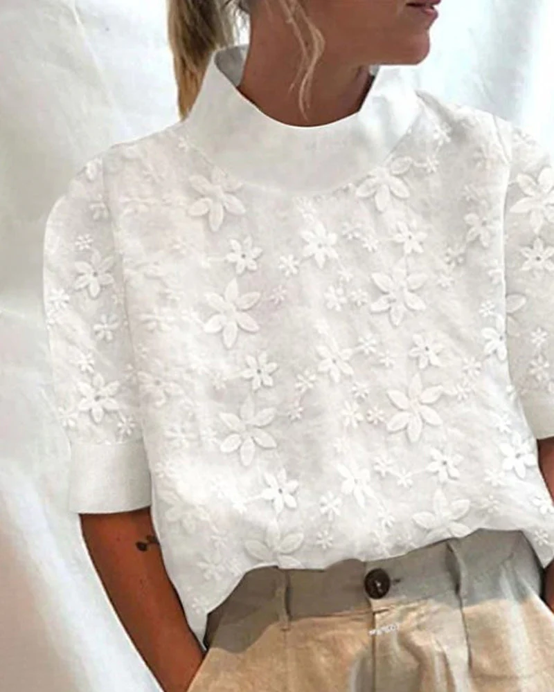 Doutzen™ - Damenbluse mit Spitzenbesatz und halblangen Ärmeln