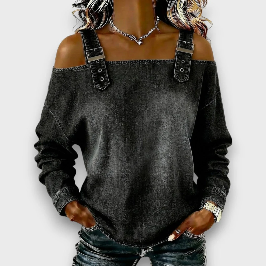 Elama | Off-Shoulder Denim Top - Image 3