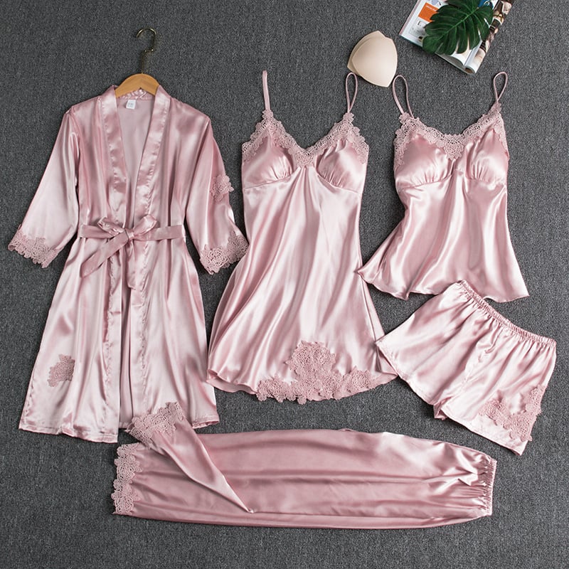 Elegantes Damen-Nachtkleid-Set aus Eis-Seide - 5 Teile - Image 6