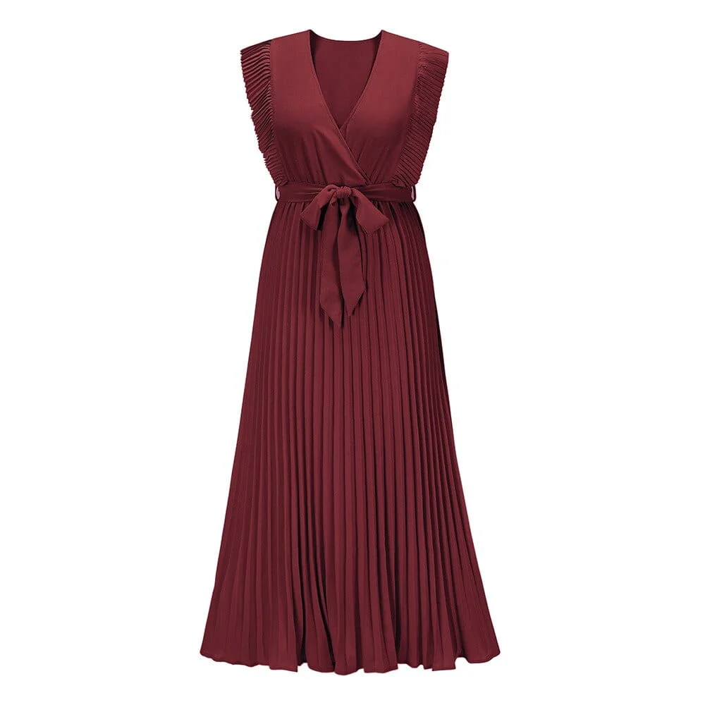 Elena™ Dunkelrotes Boho Festkleid mit V-Ausschnitt - Image 2