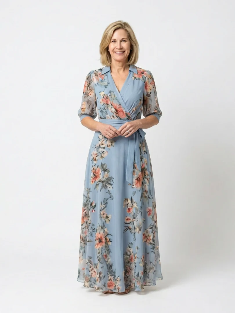 Elowen | Florales Wickel-V-Ausschnitt Maxikleid