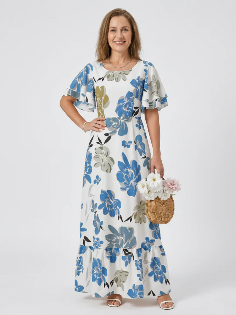 Elowen | Rundhals Kurzarm Schichten Maxikleid - Image 4