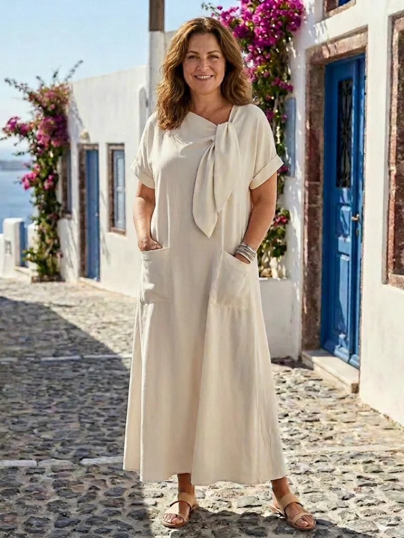 Elowyn | Maxikleid mit Rundhalsausschnitt und kurzen Ärmeln