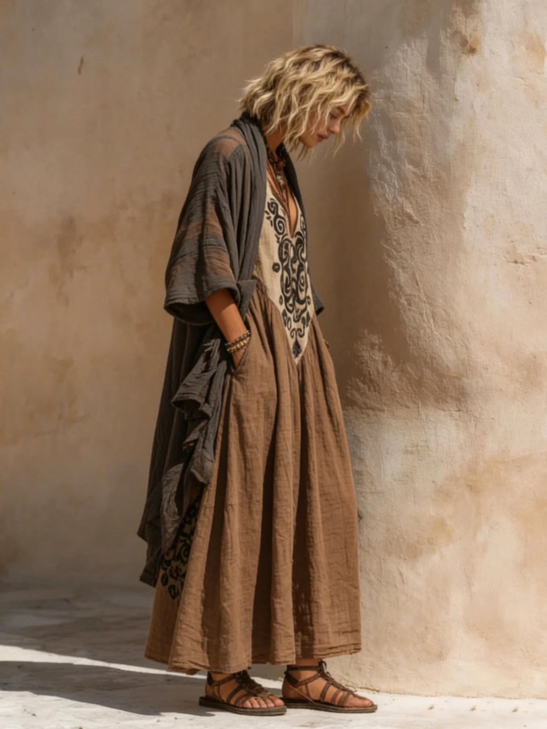Entspanntes Bohemian Leinen-Baumwoll-Zweiteiler-Outfit - Image 4