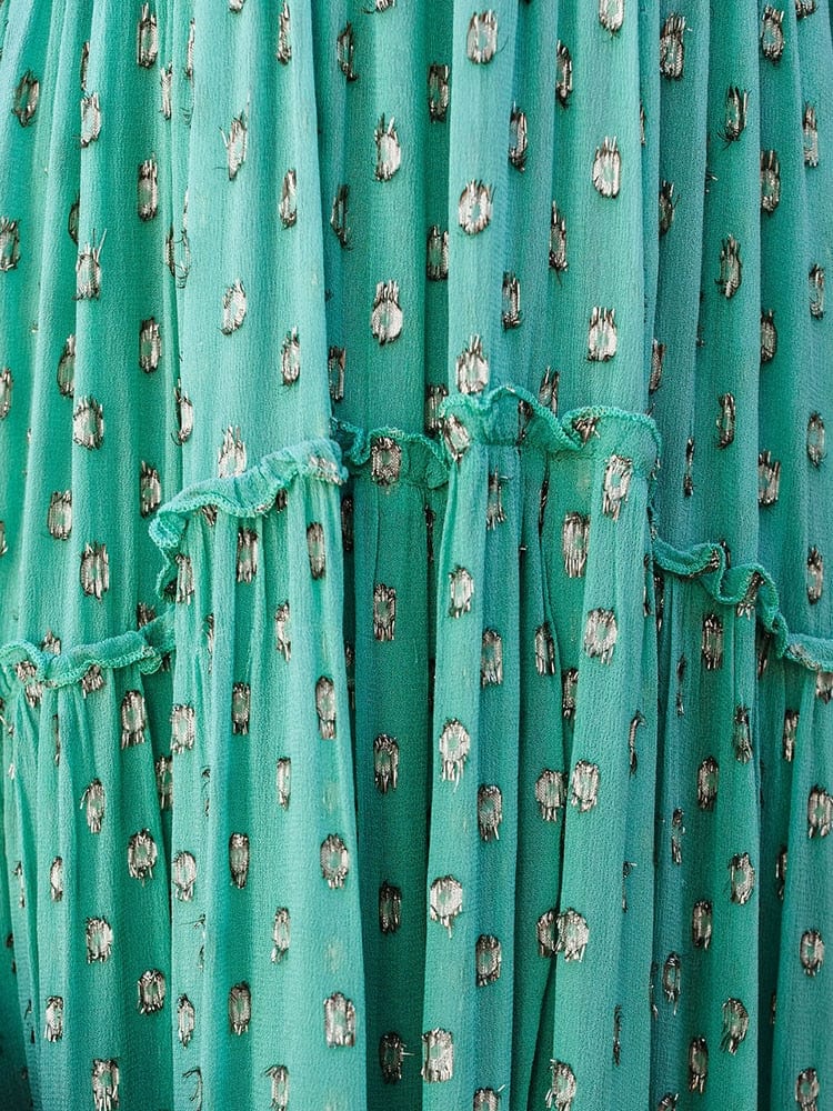 Evi™ Grüne Maxi Kleid Mit V-Ausschnitt Und Sommerlichem Ibiza-Muster - Image 4