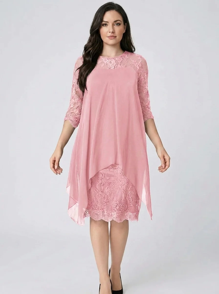 Frauen Rundhals Besticktes Patchwork Kleid - Image 3