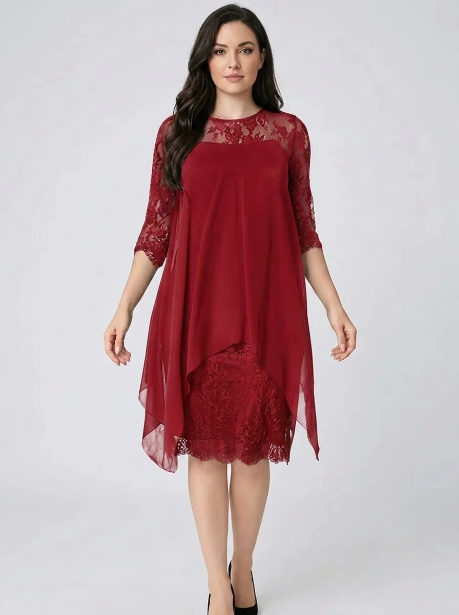 Frauen Rundhals Besticktes Patchwork Kleid - Image 4