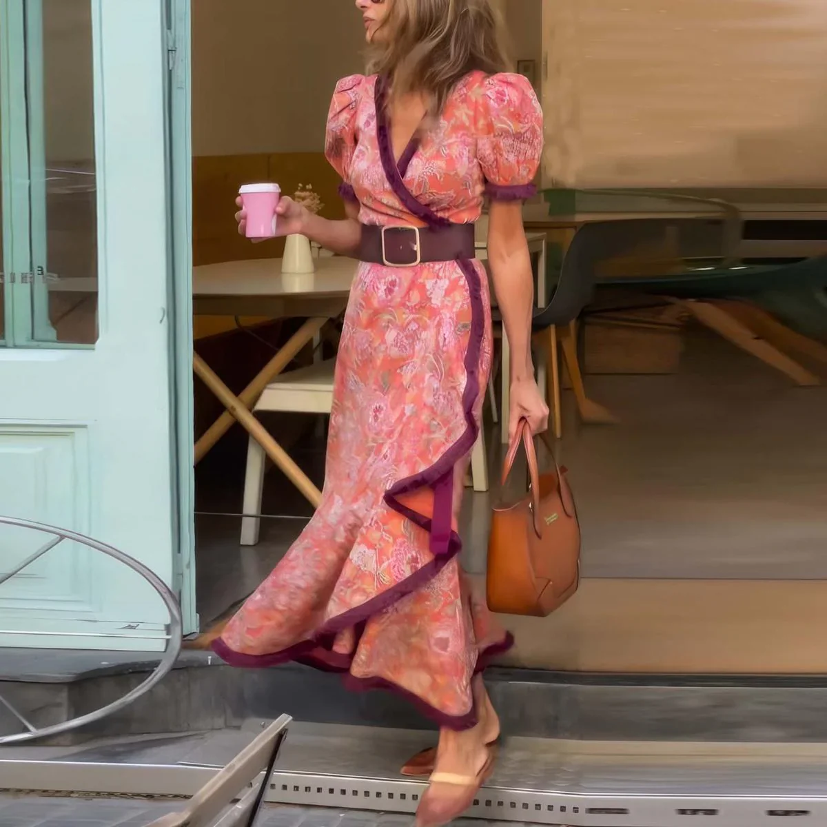 Hailey™ - Elegantes Pink Kurzarm-Maxikleid